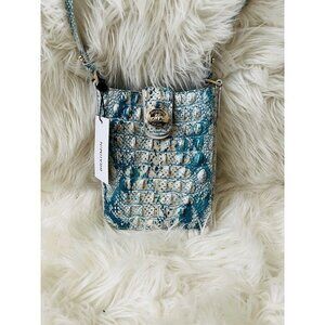Brahmin Marley Mesmerized Melbourne Croc Leather Crossbody blue white snake Bag